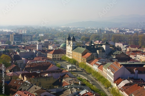 Top view over Mierove namestie in Trencin from the mountain on which Trencin Castle is located. photo