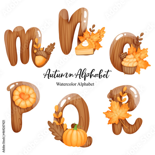 Autumn alphabet , Watercolor autumn letter with pumpkin