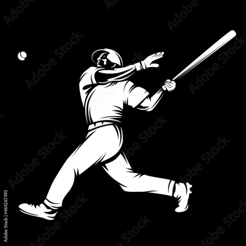 Baseball player. Baseball cap. Hitter swinging with bat. Abstract isolated vector silhouette. Iink drawing