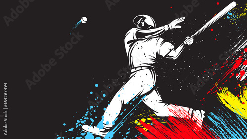 Baseball player. Baseball cap. Hitter swinging with bat. Abstract isolated vector silhouette. Iink drawing photo