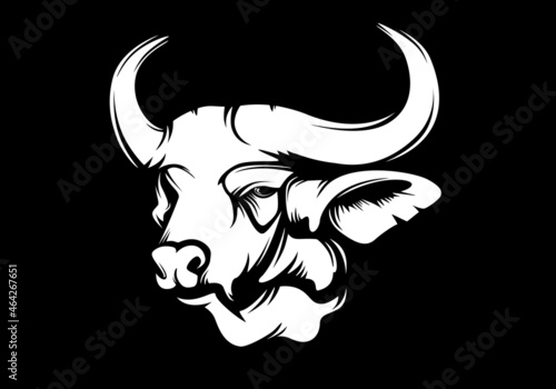 Cape buffalo hunting logo. Buffalo isolated vector. Catle farm modern emblem.