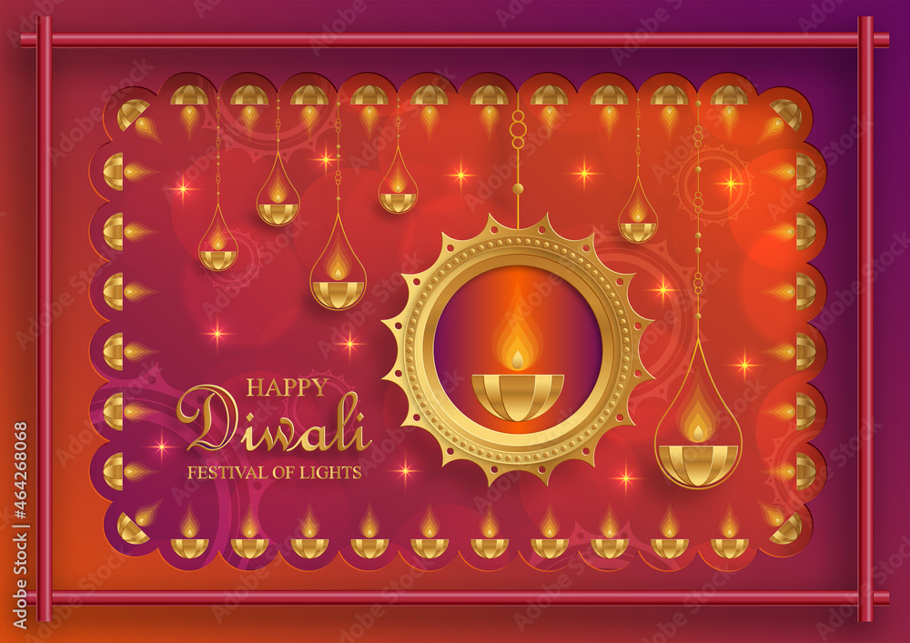 Naklejka premium Diwali, Deepavali or Dipavali, the indian festival of lights on blue color background