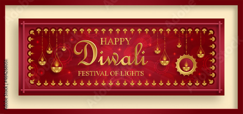 Diwali, Deepavali or Dipavali, the indian festival of lights on blue color background