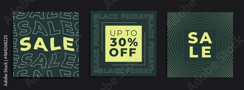 Green Set of black Friday 2021 sale post social media pack template premium poster vector. Black Friday sale label template design for banner, idea, cover, booklet, print, flyer, card, poster, badge