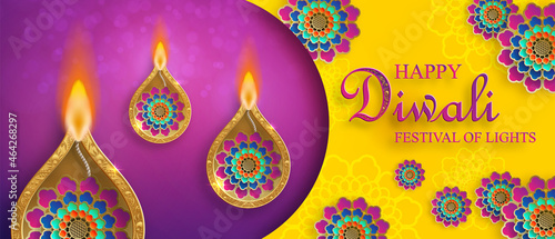Diwali, Deepavali or Dipavali, the indian festival of lights on blue color background