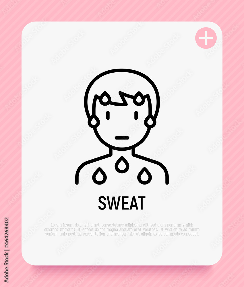 Cold sweat thin line icon. Modern vector illustration of illness symptom. Cold sweat thin line icon. Modern vector illustration of illness symptom.