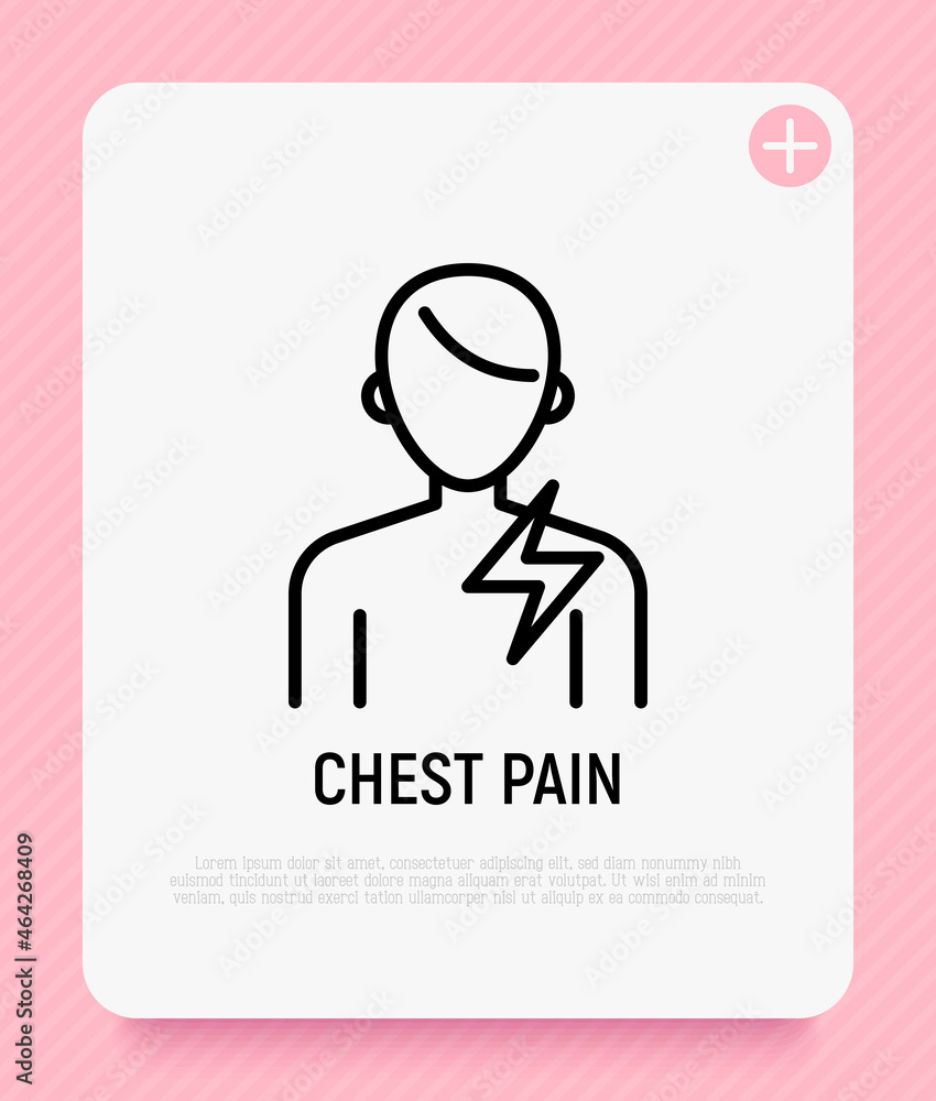 Chest pain thin line icon. Modern vector illustration of heart attack symptom. Chest pain thin line icon. Modern vector illustration of heart attack symptom.