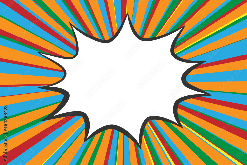 Fototapeta premium burst speech bubble with copy space on colorful comic background, vector illustration