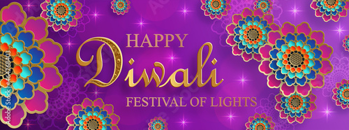 Diwali, Deepavali or Dipavali, the indian festival of lights on blue color background