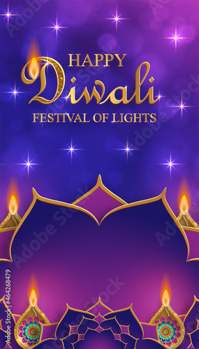 Diwali, Deepavali or Dipavali, the indian festival of lights on blue color background