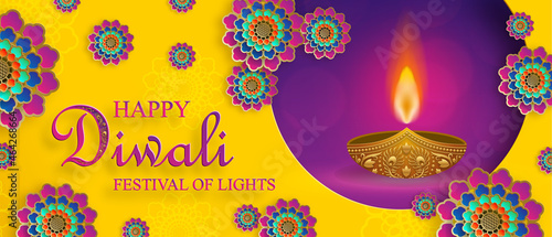 Diwali, Deepavali or Dipavali, the indian festival of lights on blue color background
