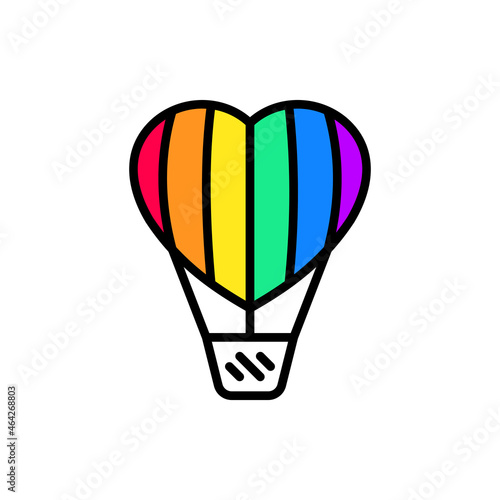 LGBT support thin line icon: aerostat with rainbow balloon in heart shape. Modern vector illustration.