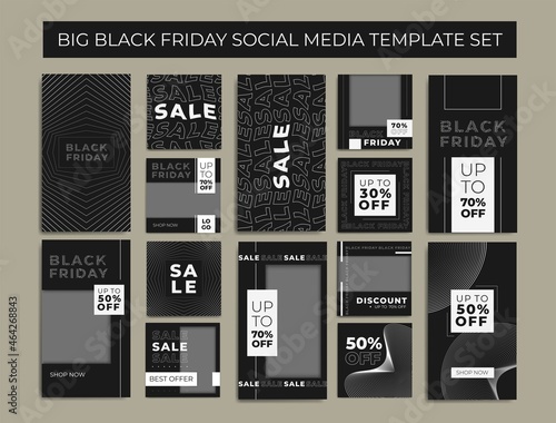 Dark Set of black Friday 2021 sale post social media pack template premium poster vector. Black Friday sale label template design for banner, idea, cover, booklet, print, flyer, card, poster, badge