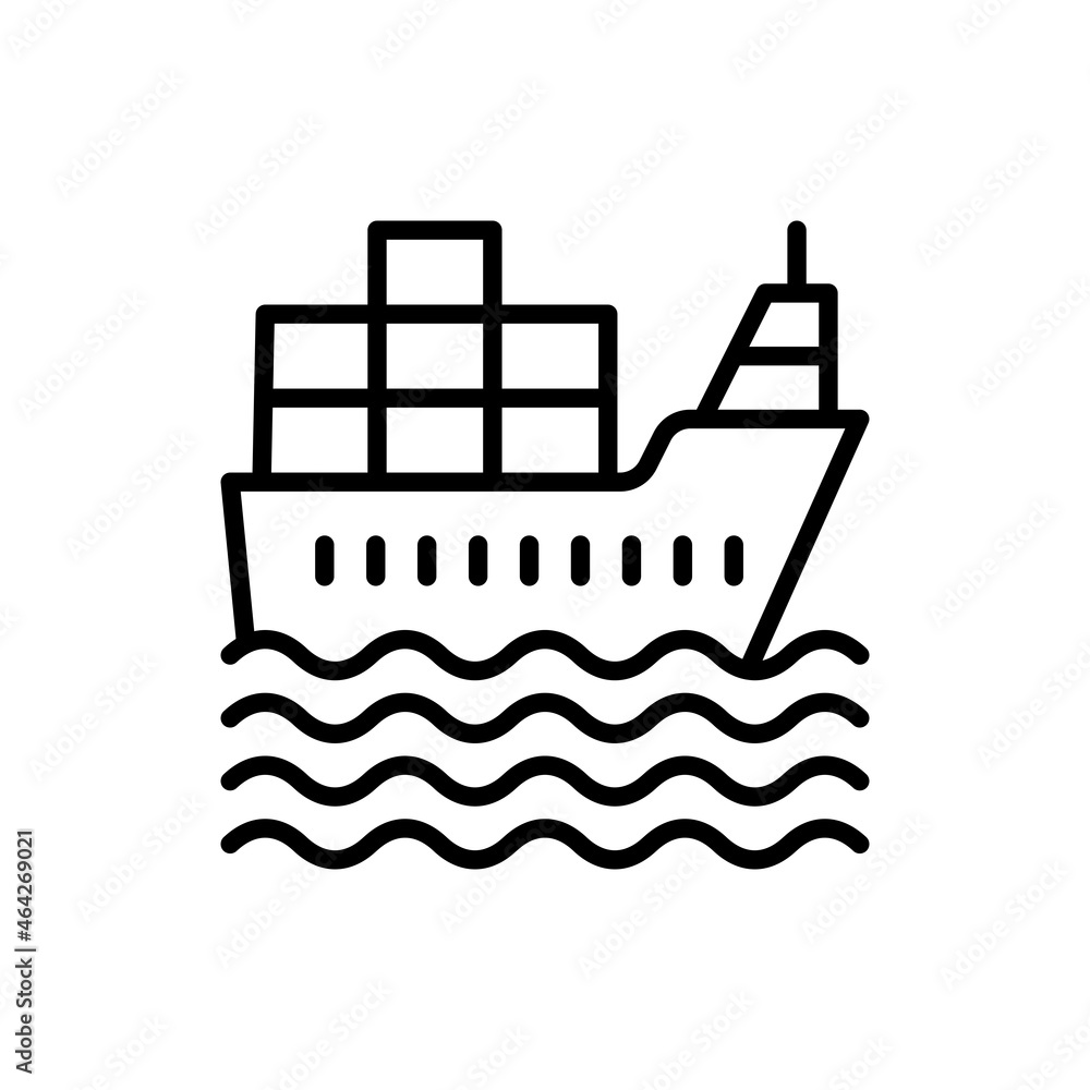 Obraz premium Cargo ship thin line icon. Modern vector illustration of sea transportation.