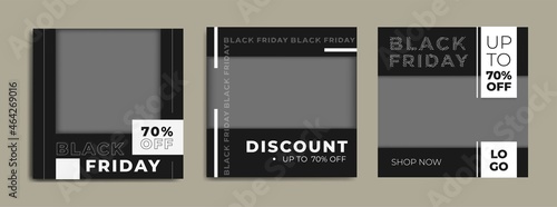 Dark Set of black Friday 2021 sale post social media pack template premium poster vector. Black Friday sale label template design for banner, idea, cover, booklet, print, flyer, card, poster, badge
