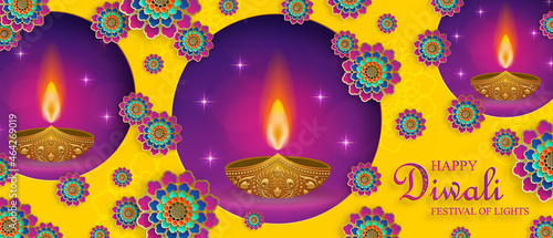 Diwali, Deepavali or Dipavali, the indian festival of lights on blue color background