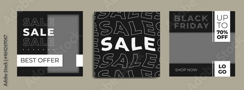 Dark Set of black Friday 2021 sale post social media pack template premium poster vector. Black Friday sale label template design for banner, idea, cover, booklet, print, flyer, card, poster, badge