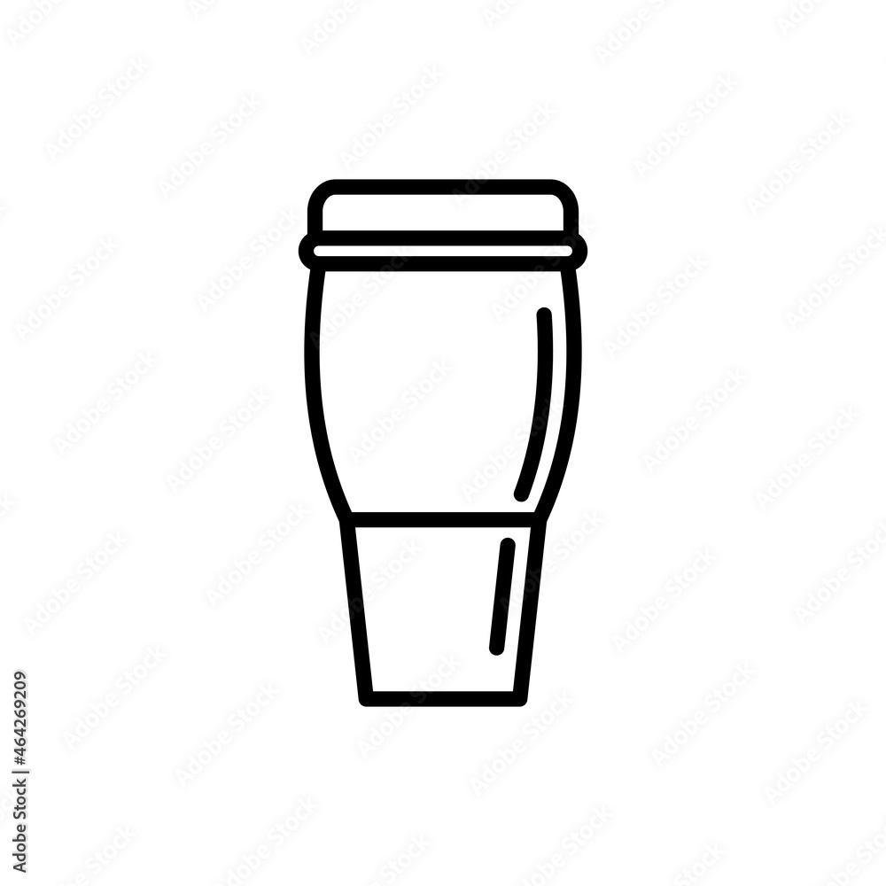 Travel mug thin line icon. Promotional product. Modern vector illustration of thermos for beverages. Travel mug thin line icon. Promotional product. Modern vector illustration of thermos for beverages.