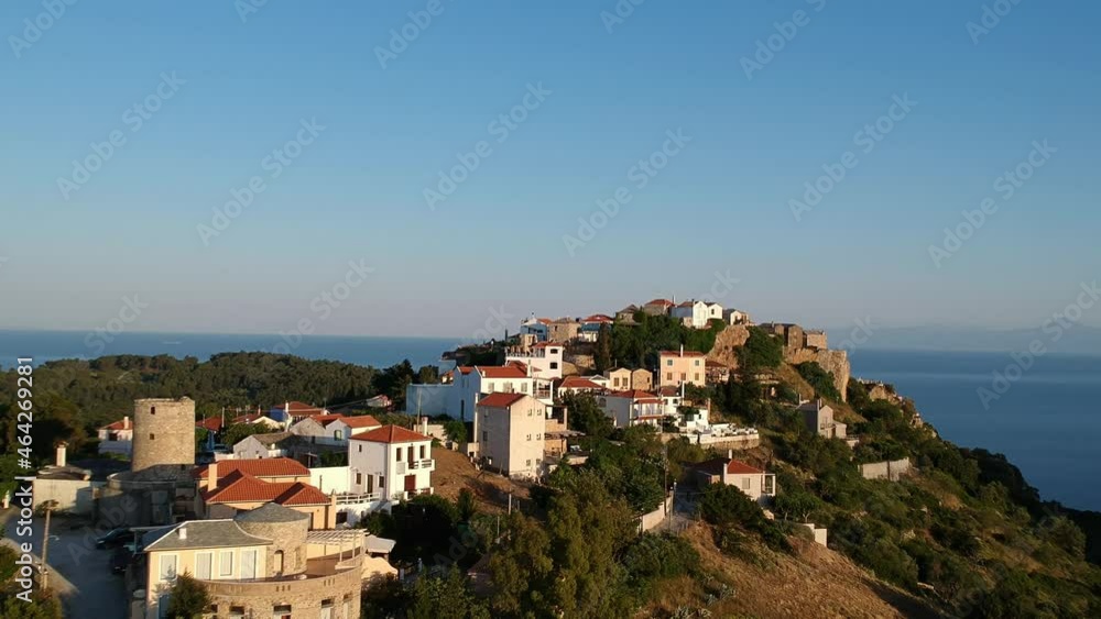 Aerial panoramic view over Chora the beautiful old Village of Alonnisos island in Sporades, Greece Aerial panoramic view over Chora the beautiful old Village of Alonnisos island in Sporades, Greece