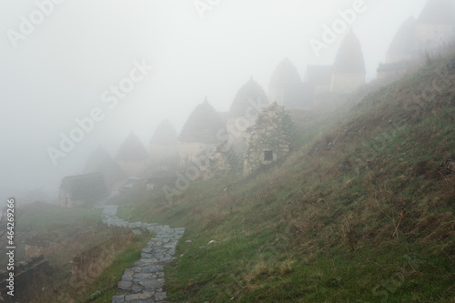 Dargavs, North Ossetia-Alania, Russia. City of the dead, ancient necropolis in the mountains of North Caucasus. 