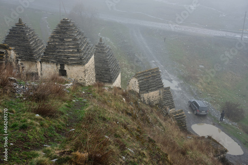 Dargavs, North Ossetia-Alania, Russia. City of the dead, ancient necropolis in the mountains of North Caucasus.  photo