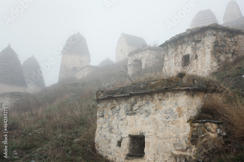 Dargavs, North Ossetia-Alania, Russia. City of the dead, ancient necropolis in the mountains of North Caucasus. 