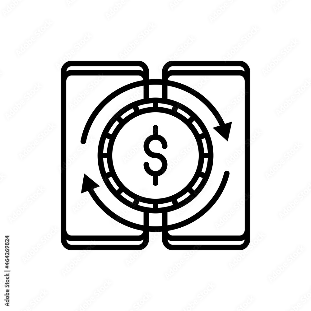Mobile money transfer thin line icon: transaction between two smartphones. Modern vector illustration. Mobile money transfer thin line icon: transaction between two smartphones. Modern vector illustration.