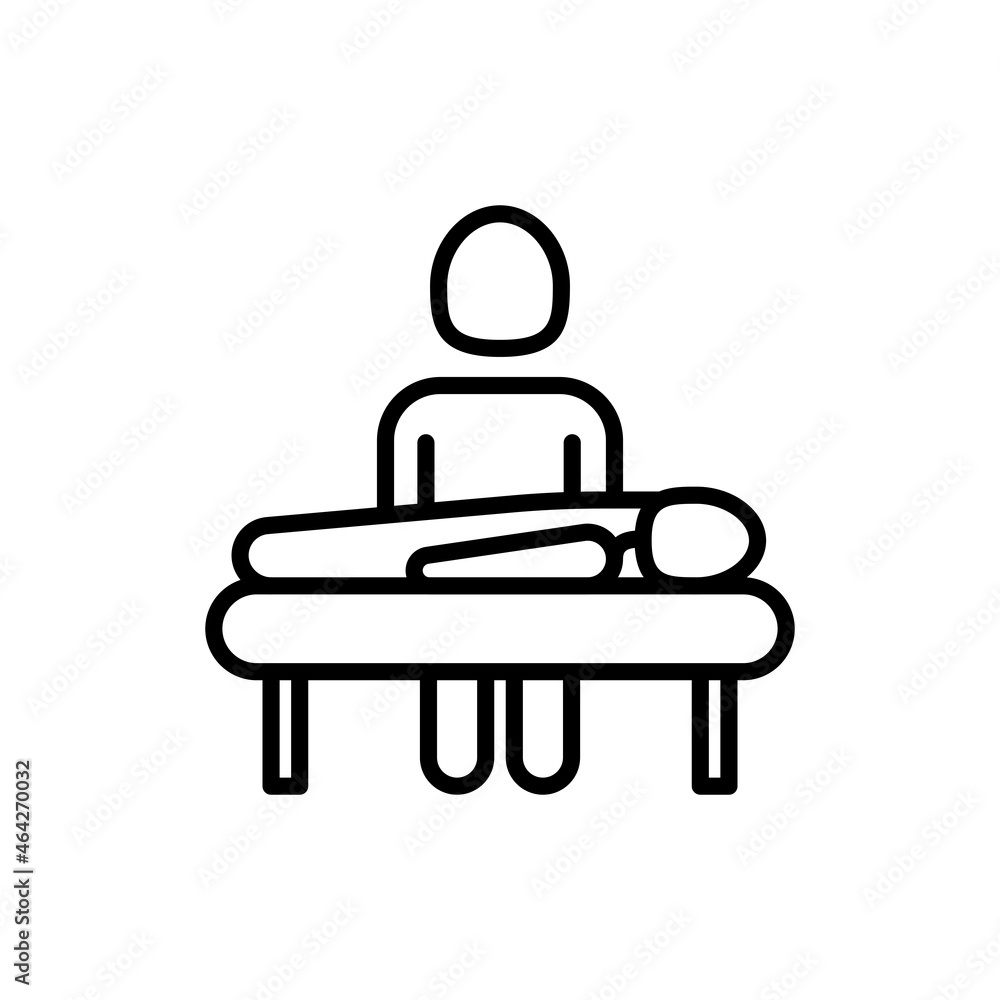 Massage thin line icon. Rehabilitation, relaxation, physiotherapy, osteopathy. Modern vector illustration.