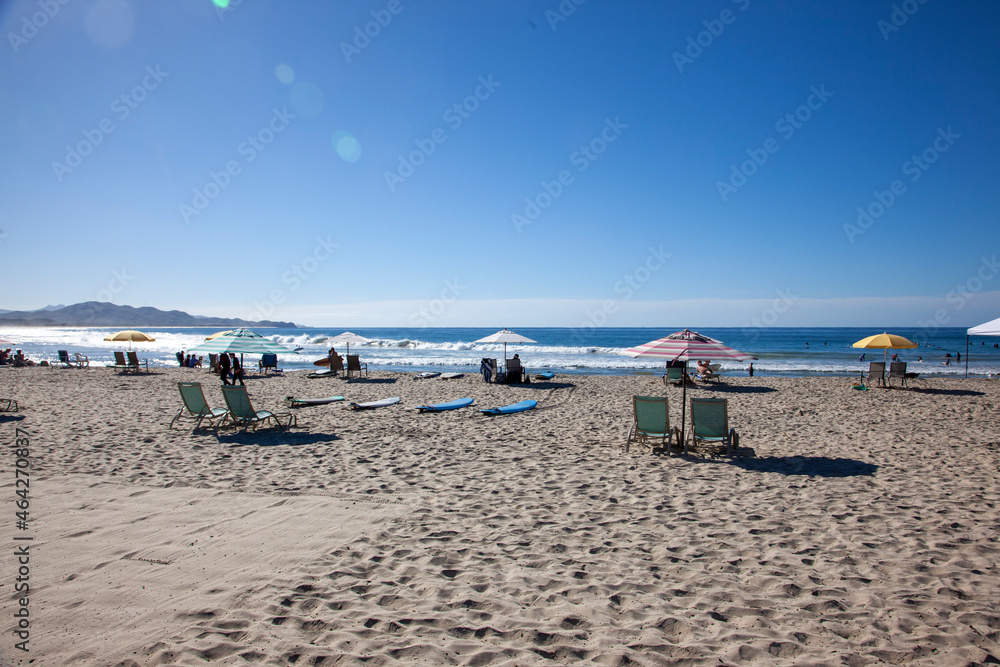 beautiful beach, surf school, waves, sand ocean view. mexico, california
