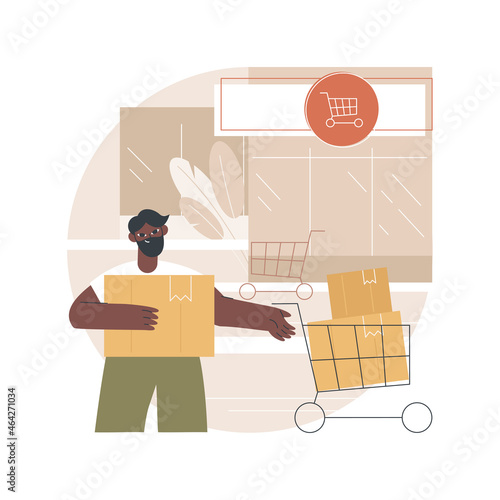 Big box store abstract concept vector illustration. Superstore, big box discounter, large area store, shopping center, retail park, general merchandise, specialized megastore abstract metaphor.