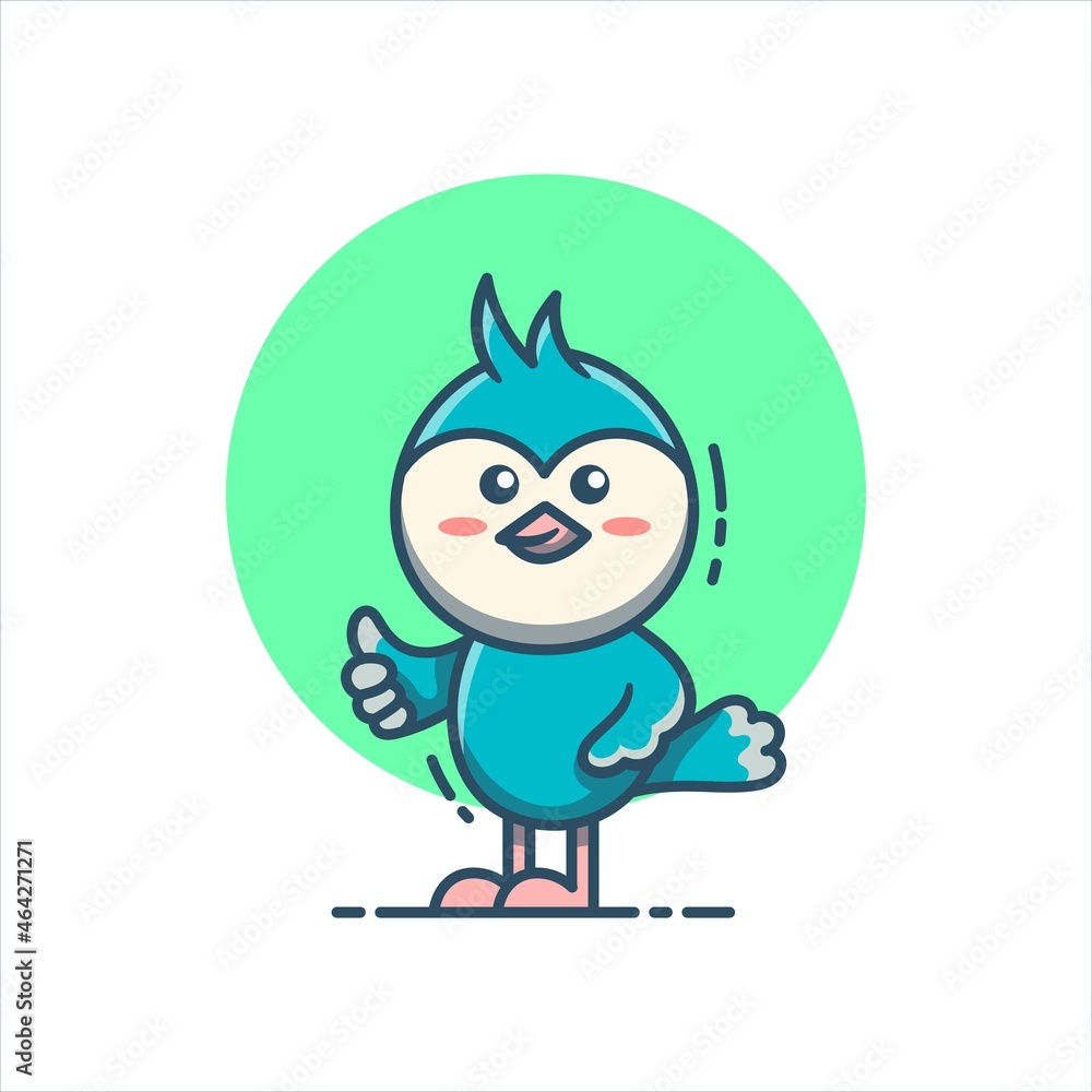 Cute blue bird mascot with thumbs up vector illustration. Bird in flat cartoon style. Suitable for stickers, mascots, icons, web landing pages and more. Cute blue bird mascot with thumbs up vector illustration. Bird in flat cartoon style. Suitable for stickers, mascots, icons, web landing pages and more.