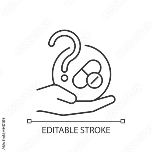 Blind trials linear icon. Masked experiment. Maximizing results validity. Double blind study. Thin line customizable illustration. Contour symbol. Vector isolated outline drawing. Editable stroke