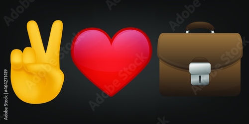 Peace Love and Briefcase Illustration Emoji Design. Motivational Quote Emoticon Vector Symbol.