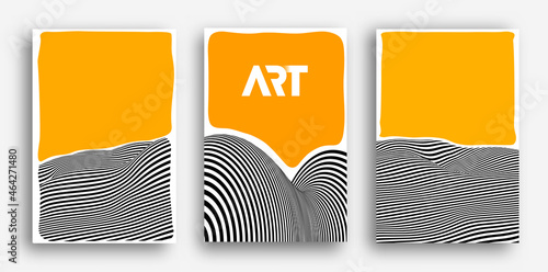 Vector Poster Set. Psychedelic pattern background optical illusion vector. Abstract 3d black and white lines background.