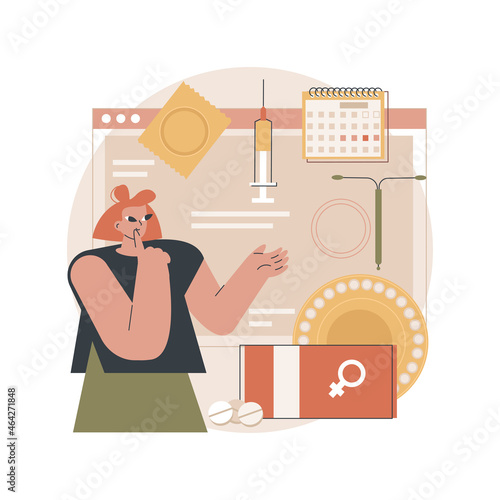 Female contraceptives abstract concept vector illustration. Female contraceptive drug, oral hormonal contraception pill, fertility control, family planning, pregnancy prevention abstract metaphor.