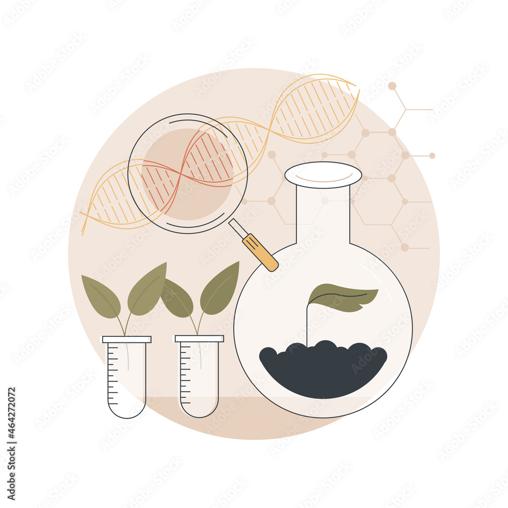 Genetically modified plants abstract concept vector illustration. Genetically modified crops, GM plants, biotechnology agriculture, adding new feature, gmo farming, transgenic abstract metaphor. - obrazy, fototapety, plakaty 
