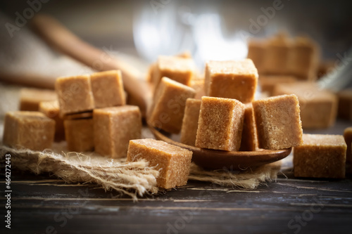 brown sugar cubes on a wooden