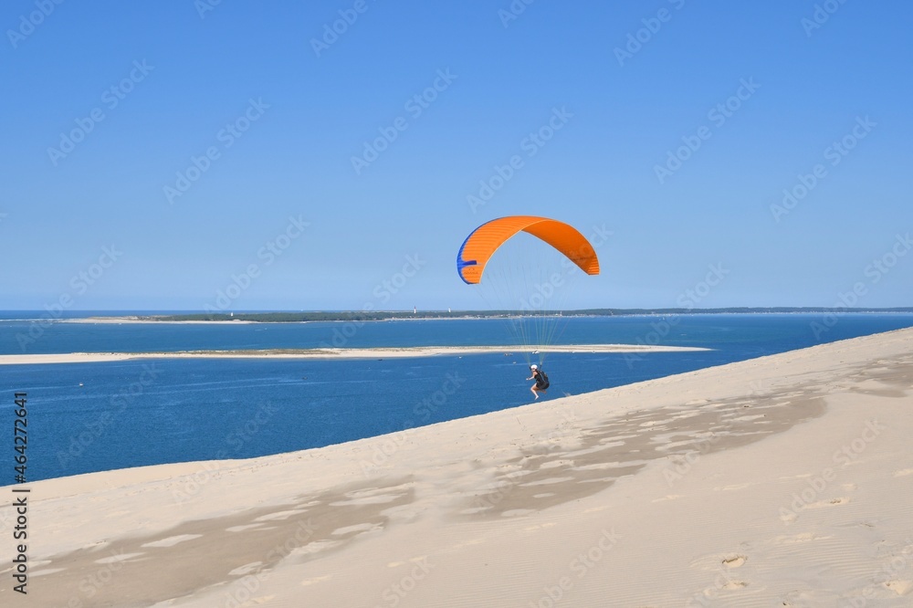 Paragliding at the dune du Pilat in Gironde. France