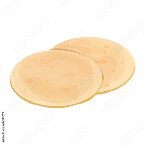 Lavash, tortilla. Mexican cuisine ingredient in cartoon style isolated on white background. Fast food, traditional bread.