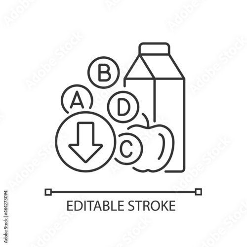 Vitamin deficiency linear icon. Inadequate nutrition. Health problem. Mineral malnutrition. Thin line customizable illustration. Contour symbol. Vector isolated outline drawing. Editable stroke