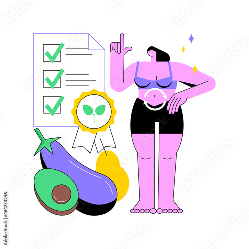 Food nutritional quality abstract concept vector illustration. Nutrition value, health maintenance, human metabolism, organic food livestock, quality inspection and certification abstract metaphor.