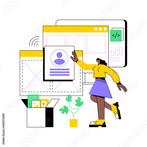 Web application design abstract concept vector illustration. Desktop software development, programmer team, web design service, project management, user interface, page menu bar abstract metaphor.