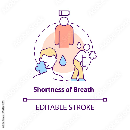 Breath shortness concept icon. Pneumonia sign abstract idea thin line illustration. Trouble breathing. Tiredness, weakness. Chronic bronchitis. Vector isolated outline color drawing. Editable stroke