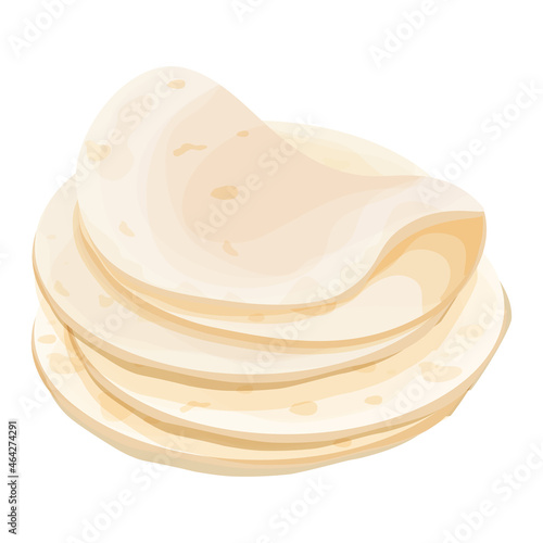 Lavash, tortilla. Mexican cuisine ingredient in cartoon style isolated on white background. Fast food, traditional bread.