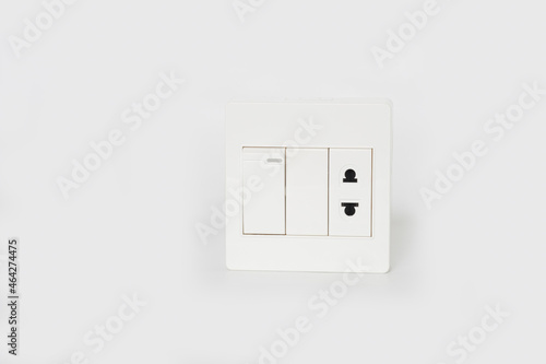 Electrical socket plug and switch on white background