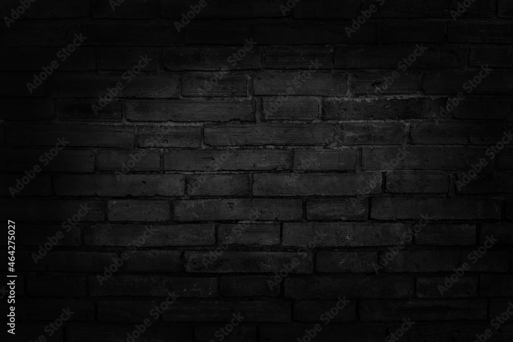Black grey brick wall texture with vintage style pattern for background and design art work.