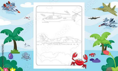 Military Aircraft Classic  Fighter Jet Plane 15 - Airplane Vector, KDP Airplane Coloring Interior, KDP Page, 8.5 x 11 Size
