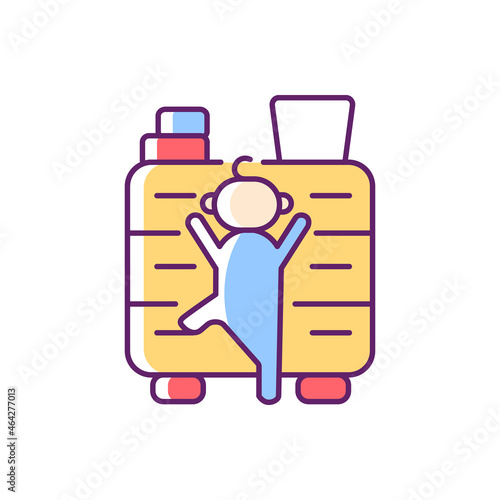 Child climbing on furniture RGB color icon. Children safety at home. Risk of concussion and broken limb. Accident precaution. Isolated vector illustration. Simple filled line drawing