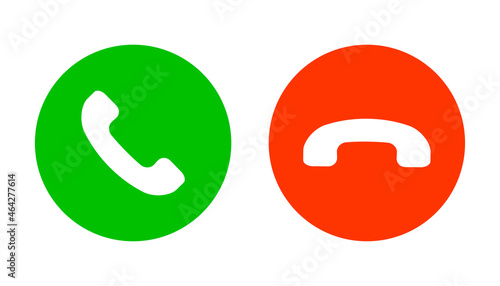 Buttons design for answering and rejecting phone call. Green and red phone icon button for ui and app isolated on white background