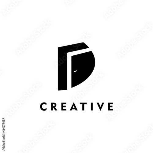 Abstract initial Letter D with Door Negative space logo isolated on Black Background. Usable for Identity, Business and Brand Logos. Flat Vector Logo Design Template Element